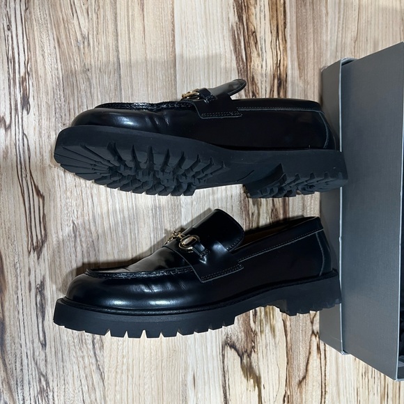 Thursday Boot Company Black Leather Penny Loafers with Gold Accents - Picture 2 of 7